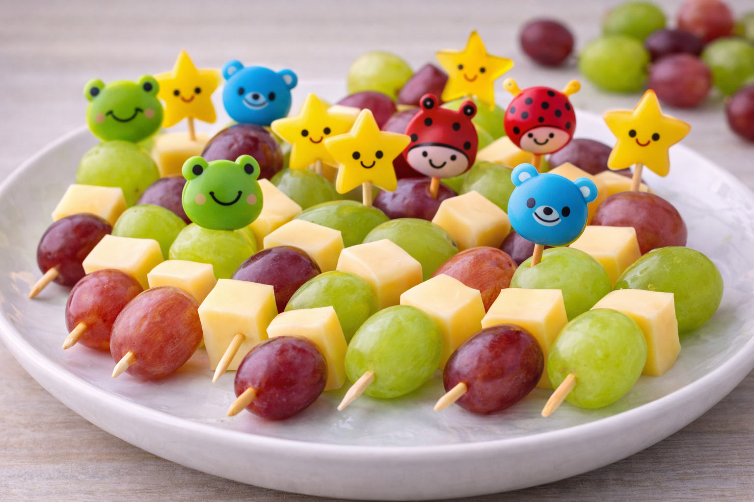 Obstspieße für Kinder mit Trauben und Ananas