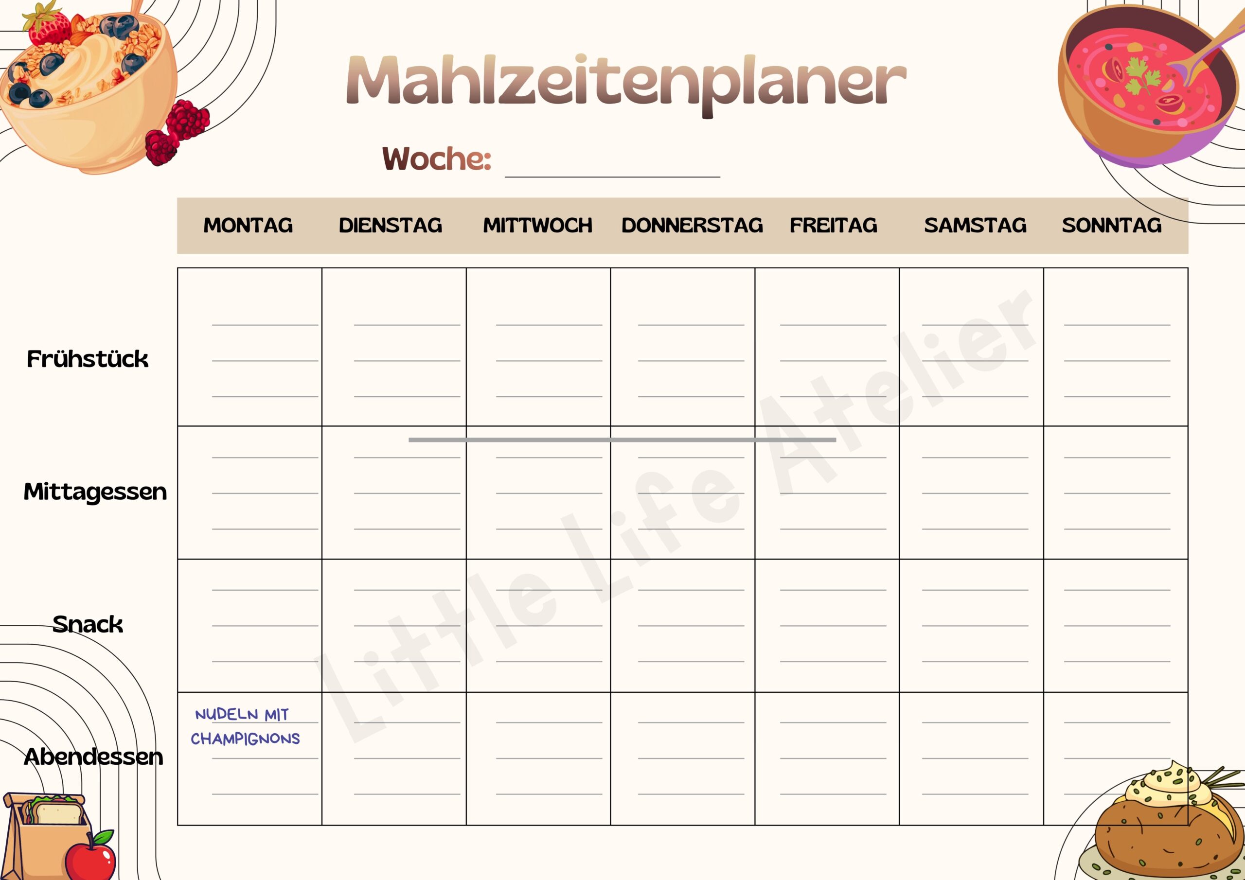 Mahlzeitenplaner für Familiengerichte und Einkaufsliste