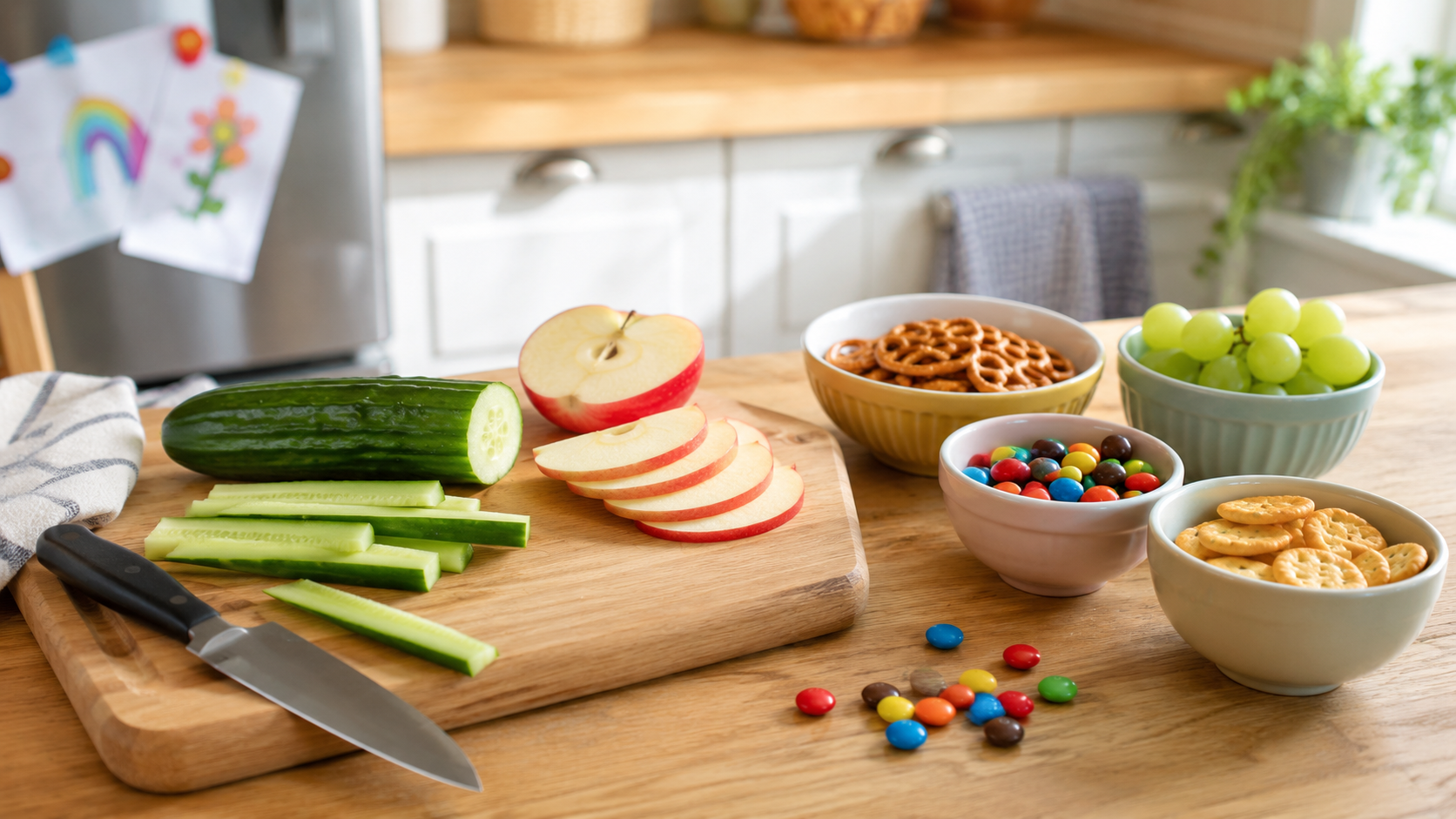 snackplatte für kindergeburtstag — Vorbereitung in der Küche