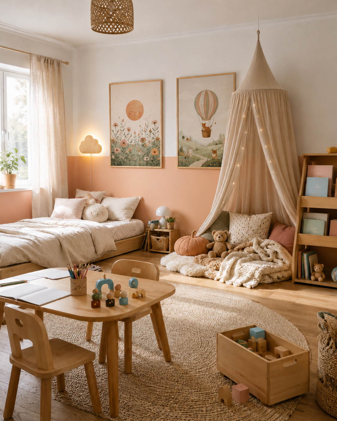 reizarme umgebung — Kinderzimmer mit klaren Zonen strukturiert